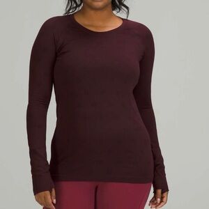 Lululemon Yogo Pop Cassis Burgundy Logo Swiftly Tech Long Sleeve Shirt - Size 20